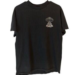 Sketchy Tank Men’s Black Alien Spaceship Pizza Graphic T-Shirt‎ Size M